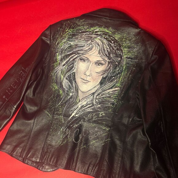 ⭐ Vintage Upcycled Celine Dion Leather Jacket – One-of-a-Kind Diva Art Coat - Picture 1 of 12